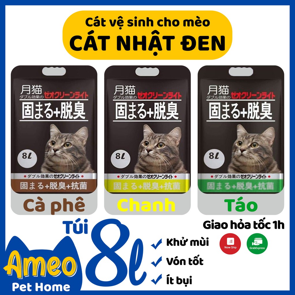 [Bao Bì Mới - Giao 1h] Cát nhật đen | Cát vệ sinh cho mèo 8l siêu vón, khử mùi tốt