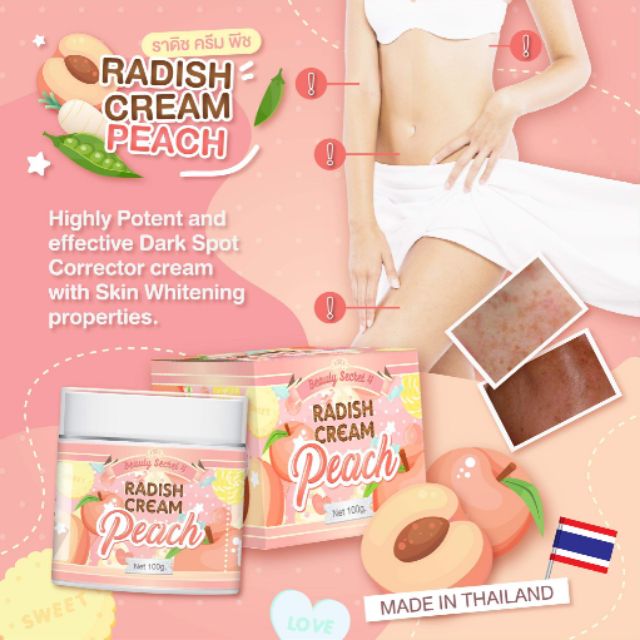 Kem Ngăn Ngừa Thâm, Rạn Da, Mờ Sẹo, Dưỡng Trắng Toàn Thân RADISH CREAM PEACH Beauty Secret 4 100g - Thái Lan