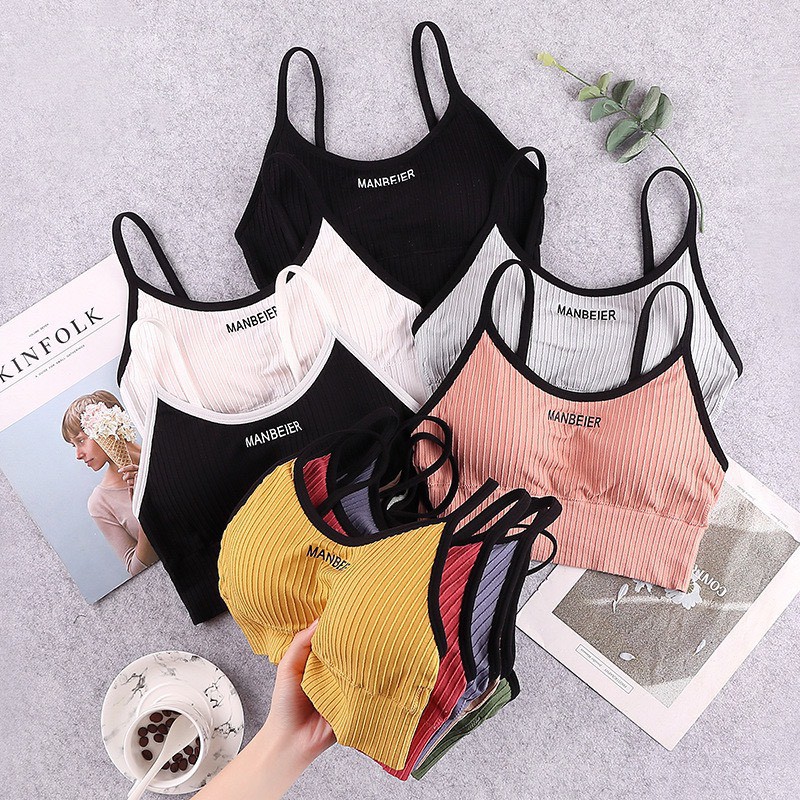 Áo Bra Chữ MANBEIER Cúp Ngực Gân Tăm Kẻ Viền Siêu Hot Trend