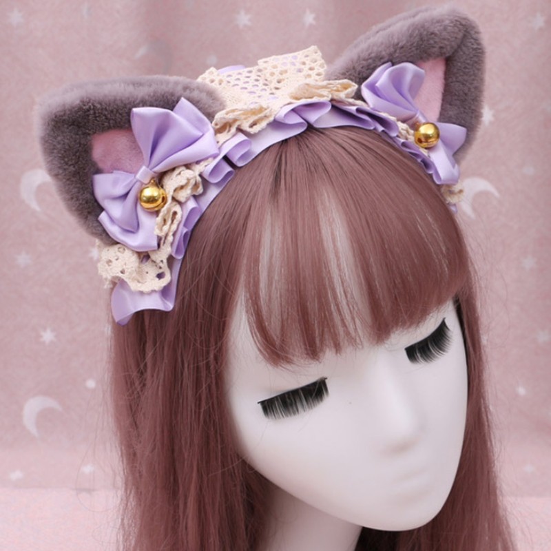 10MK Fluffy Ears Anime Cosplay Hair Clip Bow Headdress Party Halloween Costume