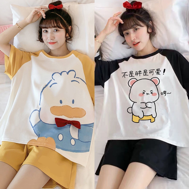 Bộ Đồ Ngủ Ngắn Tay Họa Tiết Hoạt Hình Thời Trang Mùa Hè 2022 Cho Nữ
