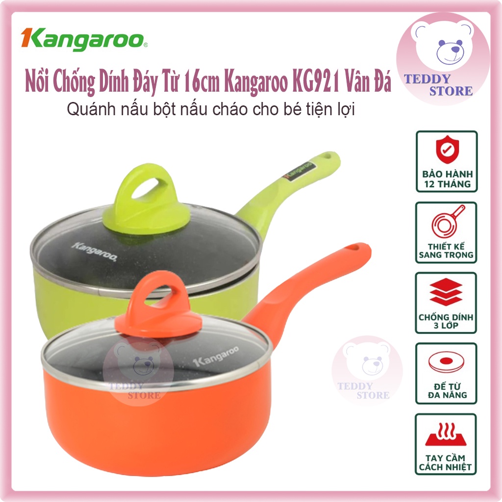 Nồi Chống Dính 16cm Kangaroo KG921 - Quánh Nấu Bột Cháo Cho Bé Chính Hãng - An Toàn - Tiện Nghi