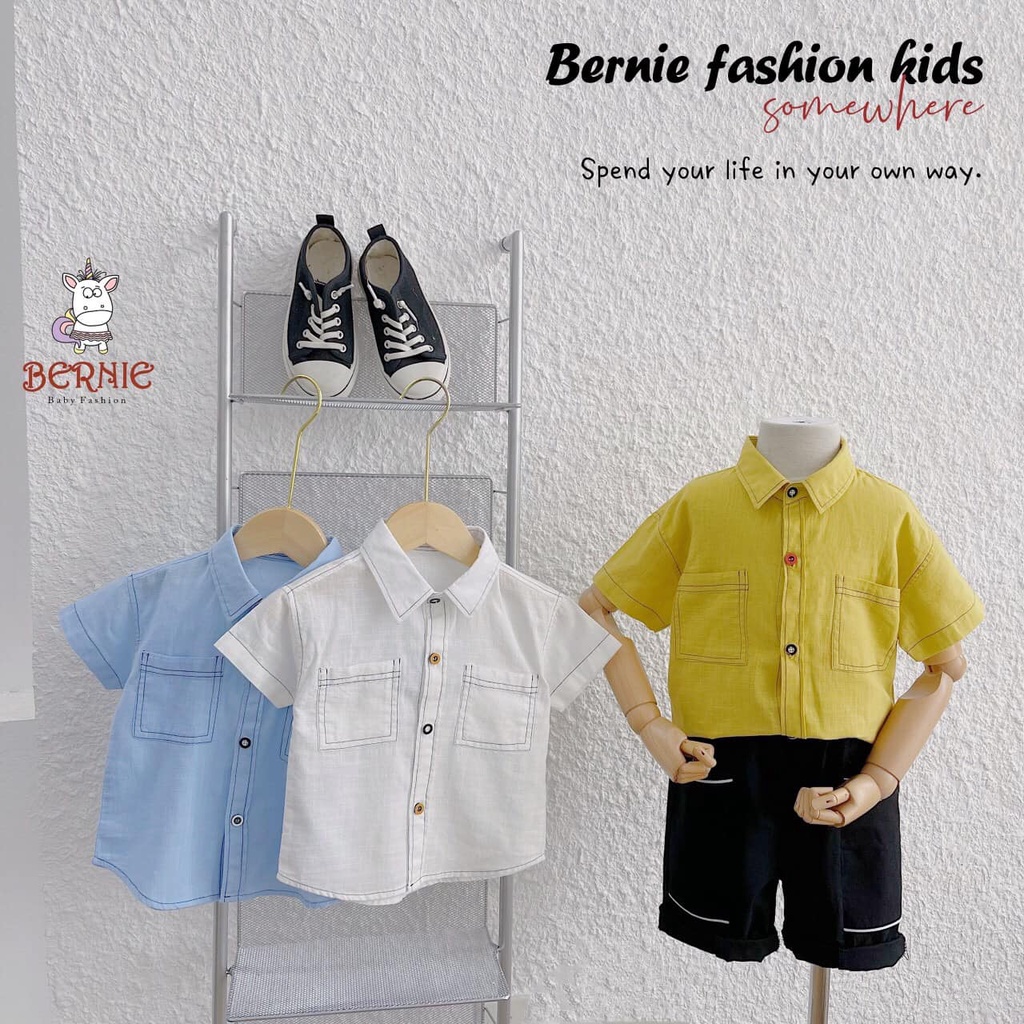 Áo sơ mi cộc tay trần chỉ nổi Bernie cho bé trai