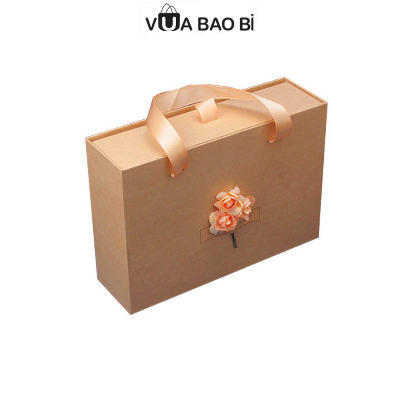 Hộp quà 20/10 kraft kiểu túi xách kèm rơm lót và thiệp vintage - Hộp quà sinh nhật-Vua Bao Bì, kỷ niệm