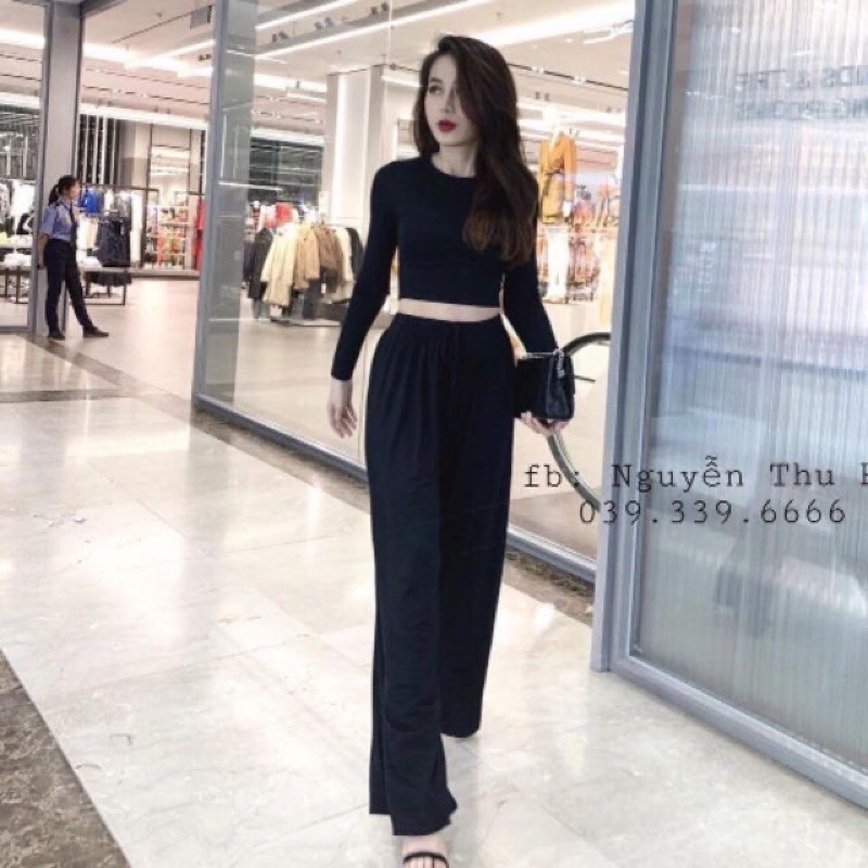 🌵🌵Set đồ bộ thể thao áo Croptop tau dài + quần ống rộng cực xinh🌵🌵