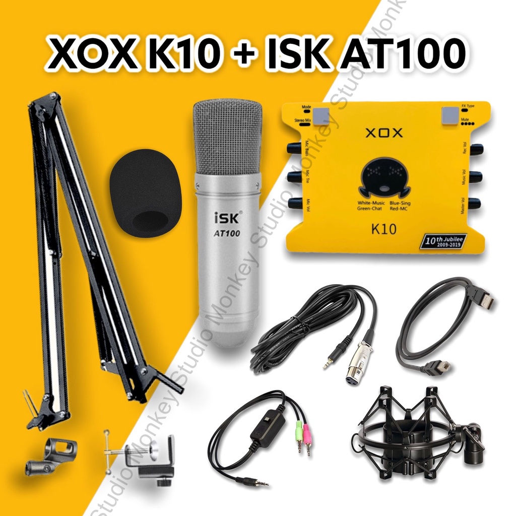 Bộ Combo Mic Thu Âm Hát Livestream Soundcard XOX K10 2020 &amp; Mic ISK AT100 ⚡BH 1 NĂM⚡ Thu Âm Điện Thoại Máy Tính