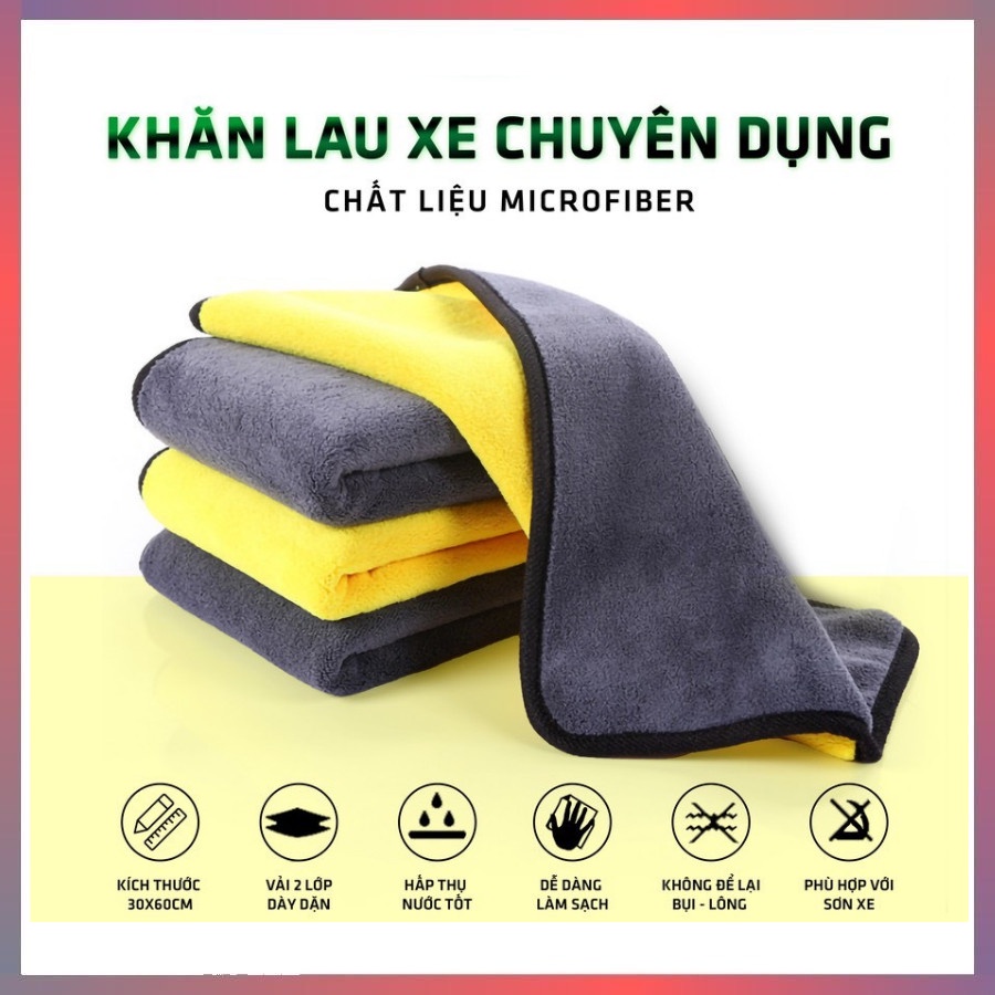 Khăn lau ô tô xe hơi lau bếp lau kính lau tay màu vàng 2 lớp cao cấp siêu sạch siêu thấm hút - BH 3 tháng