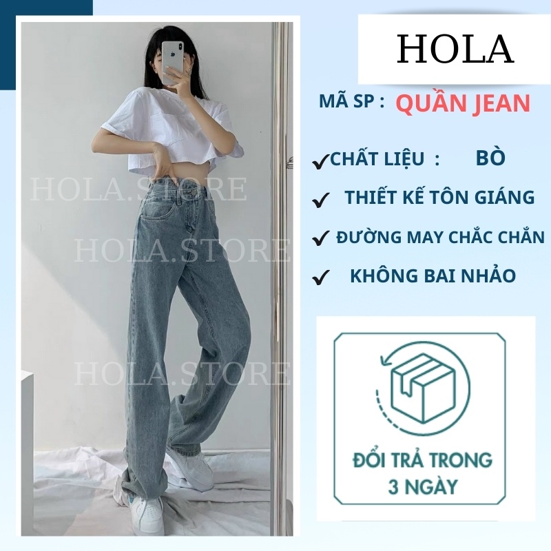 Quần jean nữ cạp cao ống suông thiết kế khuy lệch cá tính