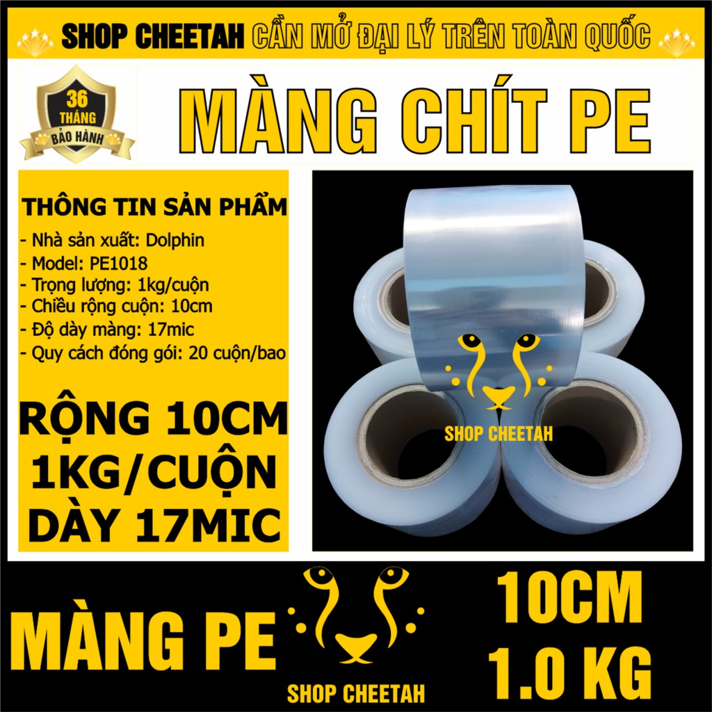 Màng chít PE 10cm x 1kg/cuộn – Màng cuốn pallet – Bọc hàng hóa – Dính và dai chắc