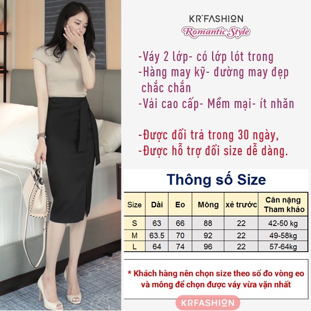 Chân váy công sở dáng dài SK107 KRFashion Cao Cấp thắt nơ trước style Hàn Quốc đẹp sang trọng, thanh lịch