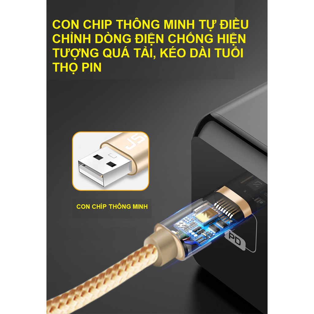 Cáp sạc đa năng JSJ 3 trong 1 Lightning - Micro USB - Type-C dây dù