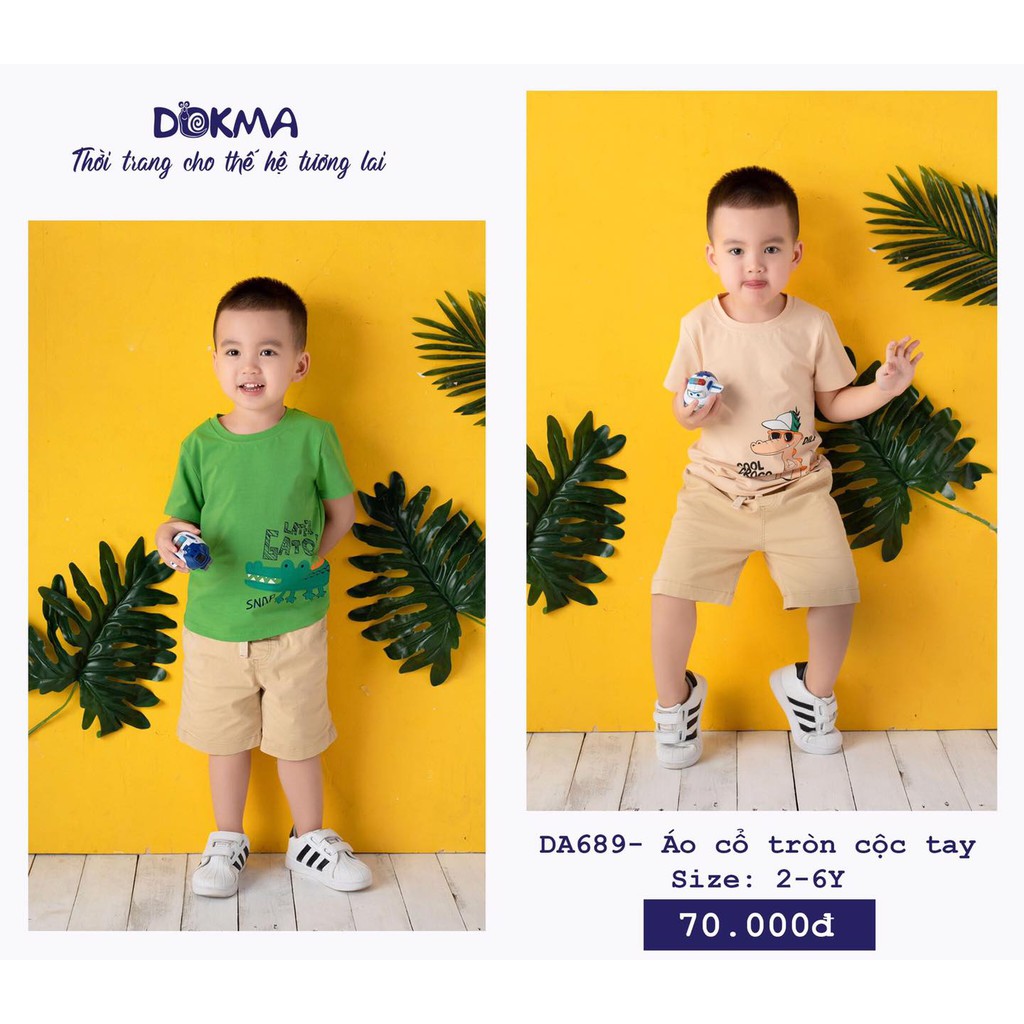 DA689 Áo cổ tròn cộc tay bé trai Dokma in hình (2-6T)