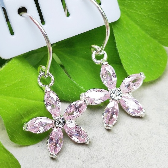 Bông tai bạc Bông circle treo hoa đá lấp lánh_van jw