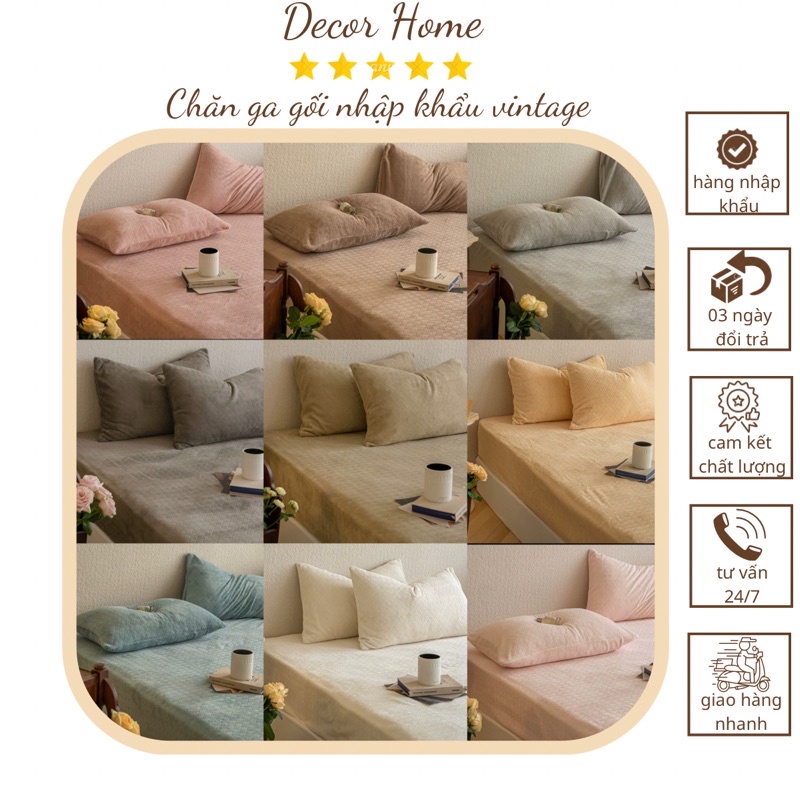 Bộ ga và vỏ gối nỉ nhung tuyết sữa phong cách Bắc Âu mềm mịn cao cấp