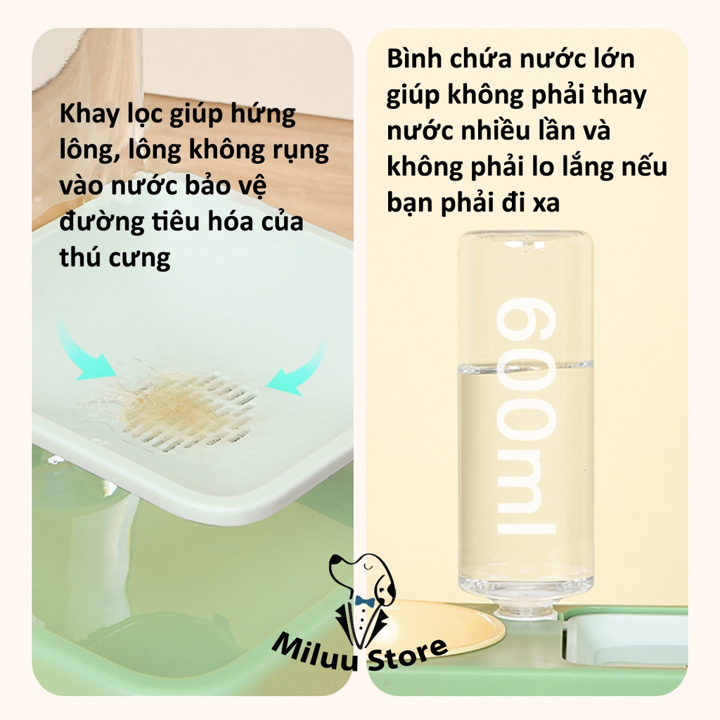 Bát Ăn Bình Cấp Nước Tự Động Cho Chó Mèo - Bát Ăn Gốm Sứ Kèm Bình Cấp Nước Tự Động Cho Chó Mèo Miluu Store (PKW022)