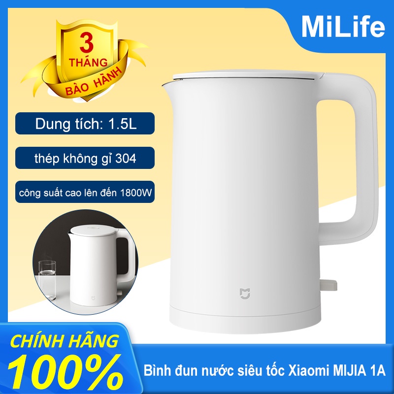 Ấm đun nước Xiaomi Mijia 1A công suất 1800W đun sôi nhanh vỏ nhựa PP an toàn dung tích 1,5L - Hàng chính hãng