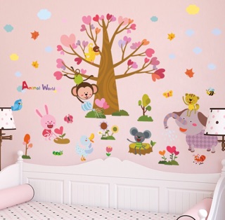 Decal dán tường vườn thú vui vẻ mẫu mới
