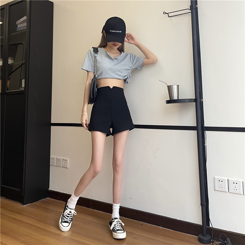 SUXI Quần Short Nữ Lưng Cao Ống Rộng Màu Đen Thời Trang Mùa Hè