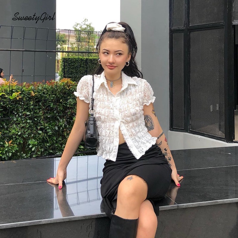 Áo Ngắn Tay Cổ Bẻ Thời Trang Hàn Quốc Cho Nữ