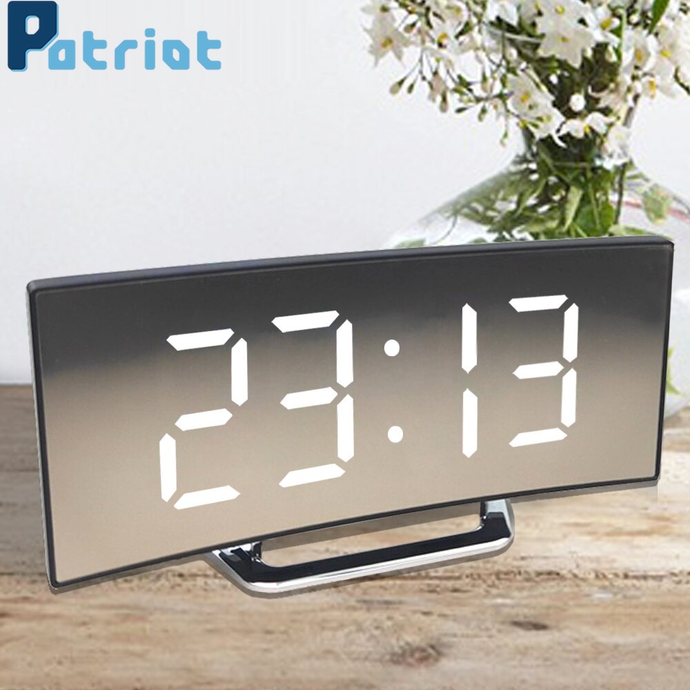 [ Led Digital Alarm Clock ][ Luminous Electronic Alarm Clock ][ Battery Operated Alarm Clock ][ Curved Screen Mirror Snooze Function Clock ]