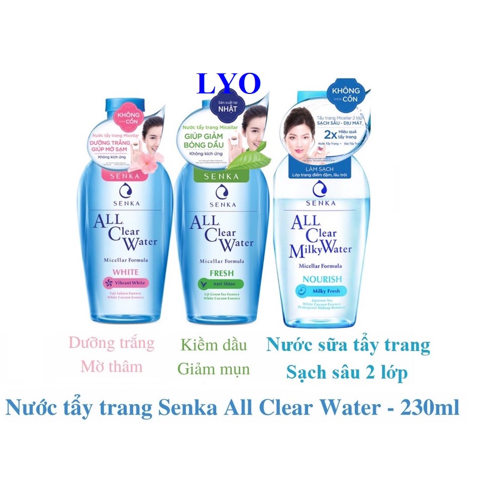 Nước tẩy trang dưỡng trắng Senka All Clear Water Micellar Formula Nhật Bản 230ml