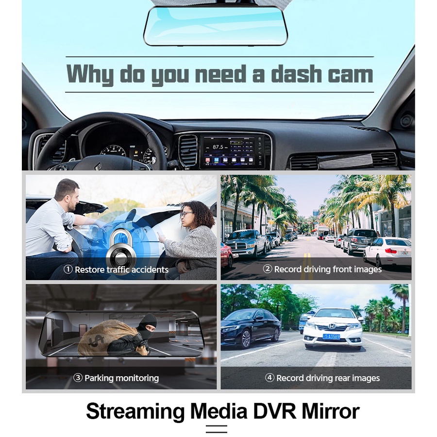 Camera chiếu hậu E-ACE màn hình cảm ứng 10 inch hỗ trợ quay lén cho xe hơi FHD 1080P | WebRaoVat - webraovat.net.vn