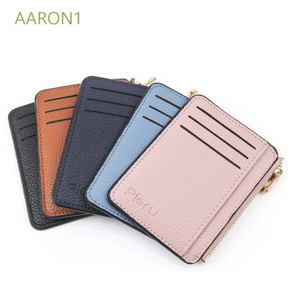 Ví Aaron1 da PU mỏng đựng tiền xu/ thẻ có khóa kéo nhiều màu