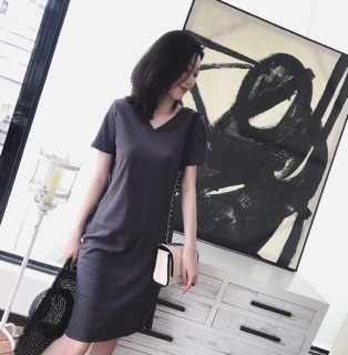 Váy suông dây đan cổ tim