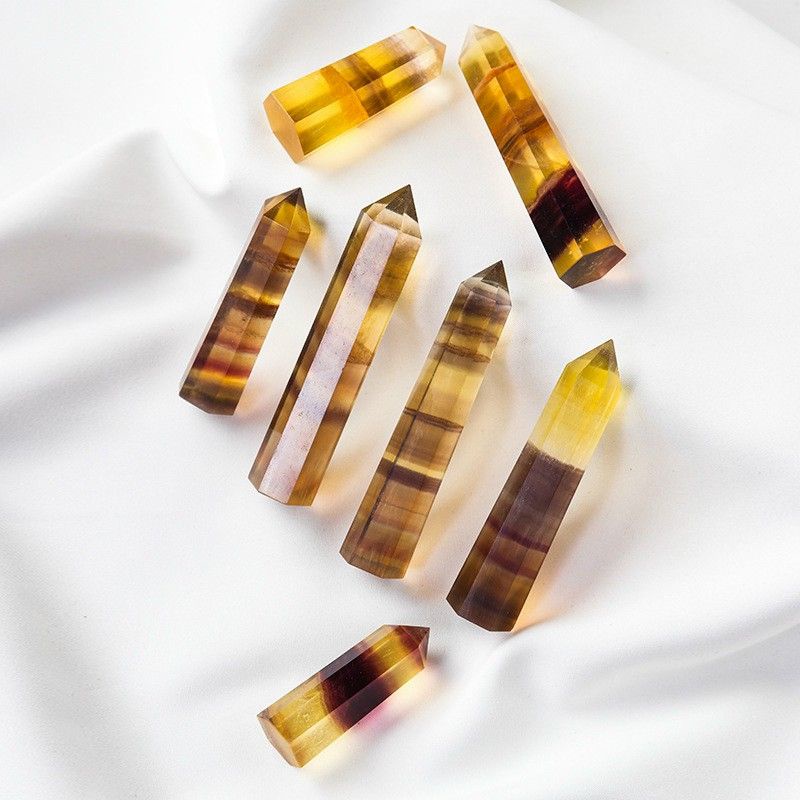 Trụ đá thanh tẩy Fluorite vàng (Yellow Fluorite), đá phong thủy dùng trong Tarot, reiki, thiền định