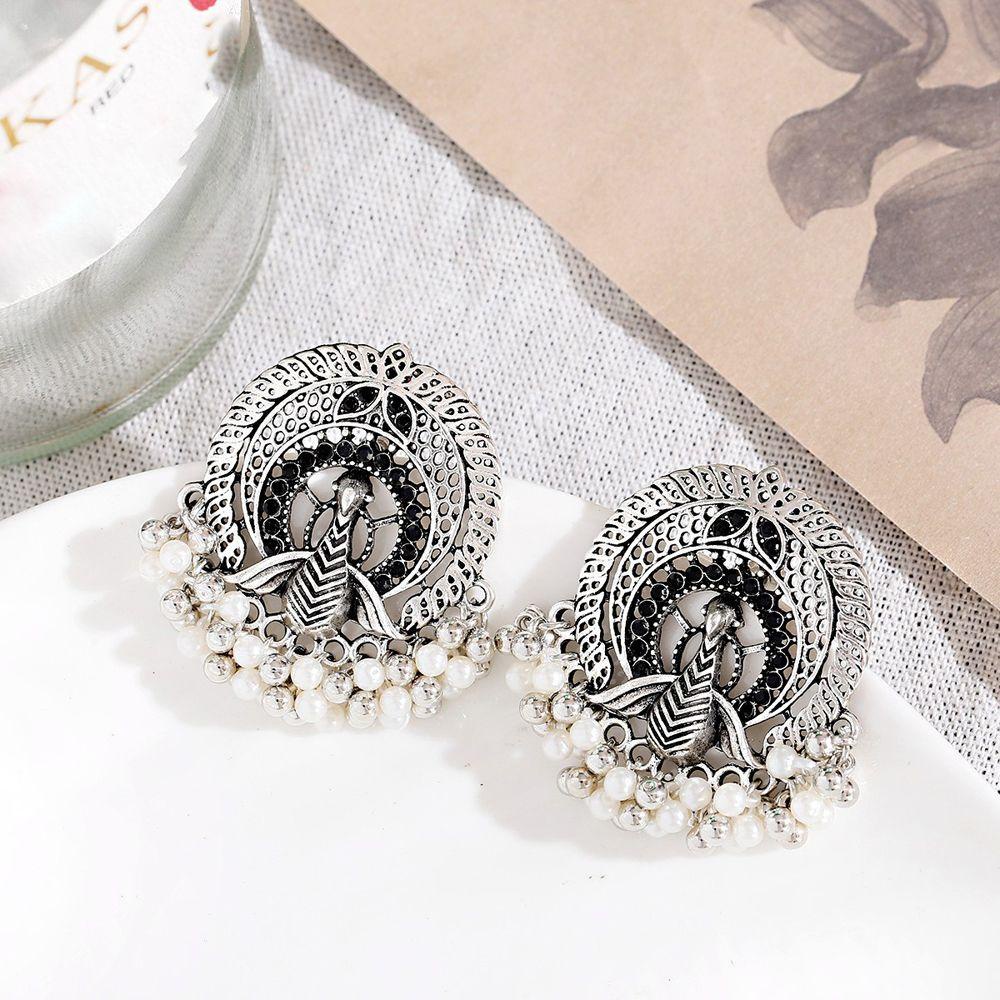 Bông Tai Kim Loại Hình Chim Công Phong Cách Ấn Độ Thời Trang Hấp Dẫn WMES15H