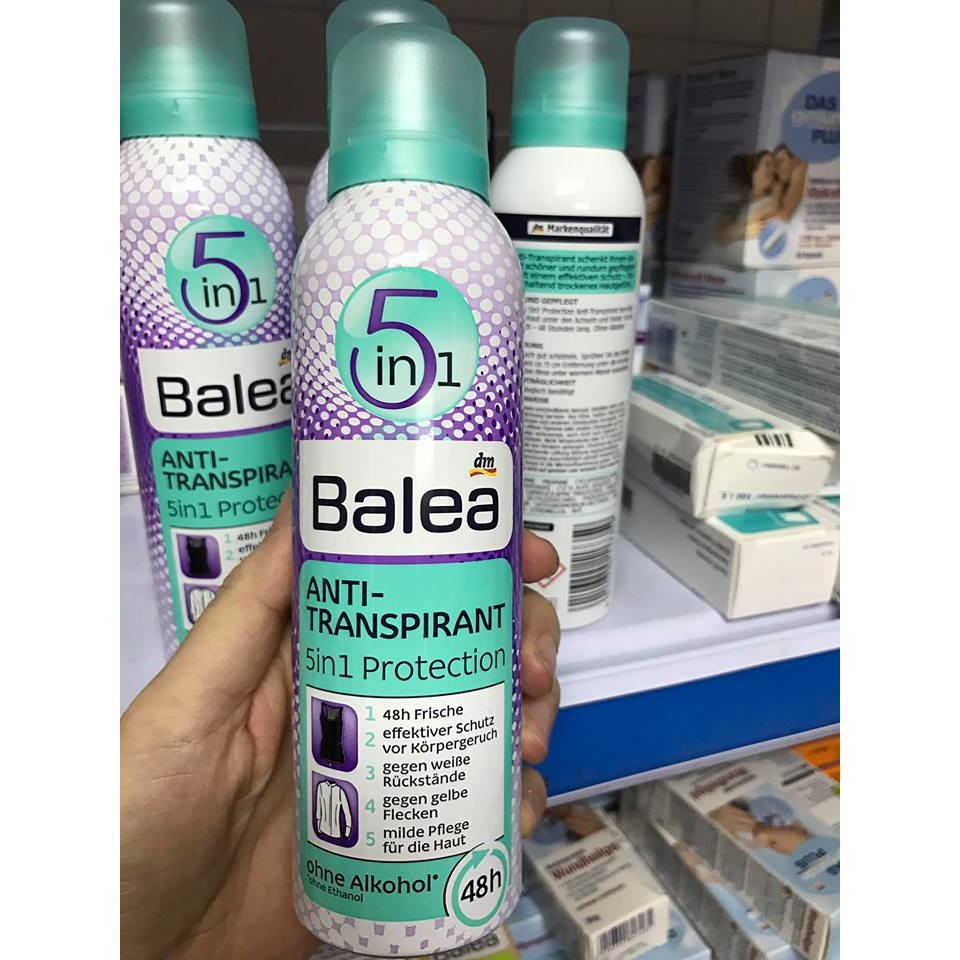 ( HÀNG NỘI ĐỊA ĐỨC CÓ BILL )Xịt khử mùi vùng dưới cánh tay và cơ thể Balea 5 in 1