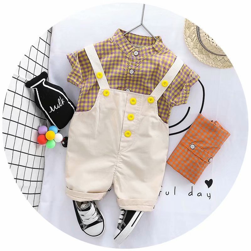 Set áo sơ mi tay ngắn và quần yếm thời trang dành cho bé trai 1-4 tuổi