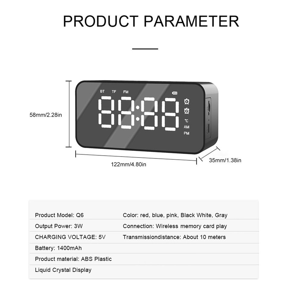 Đồng Hồ Báo Thức Không Dây 5.0 Tích Hợp Đèn Led Và Chức Năng Báo Thức