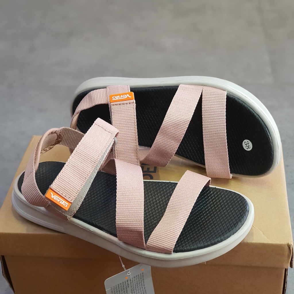 Sandal Vento chính hãng nam nữ SD-NB35 màu be quai chéo, Dép quai hậu đế bằng đi học không gây mùi