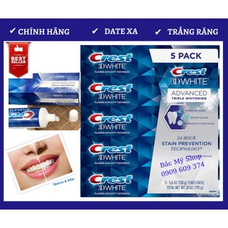 Lốc 5 tuýp Kem đánh răng Crest 3D White 100% Advanced triple whitening 147g