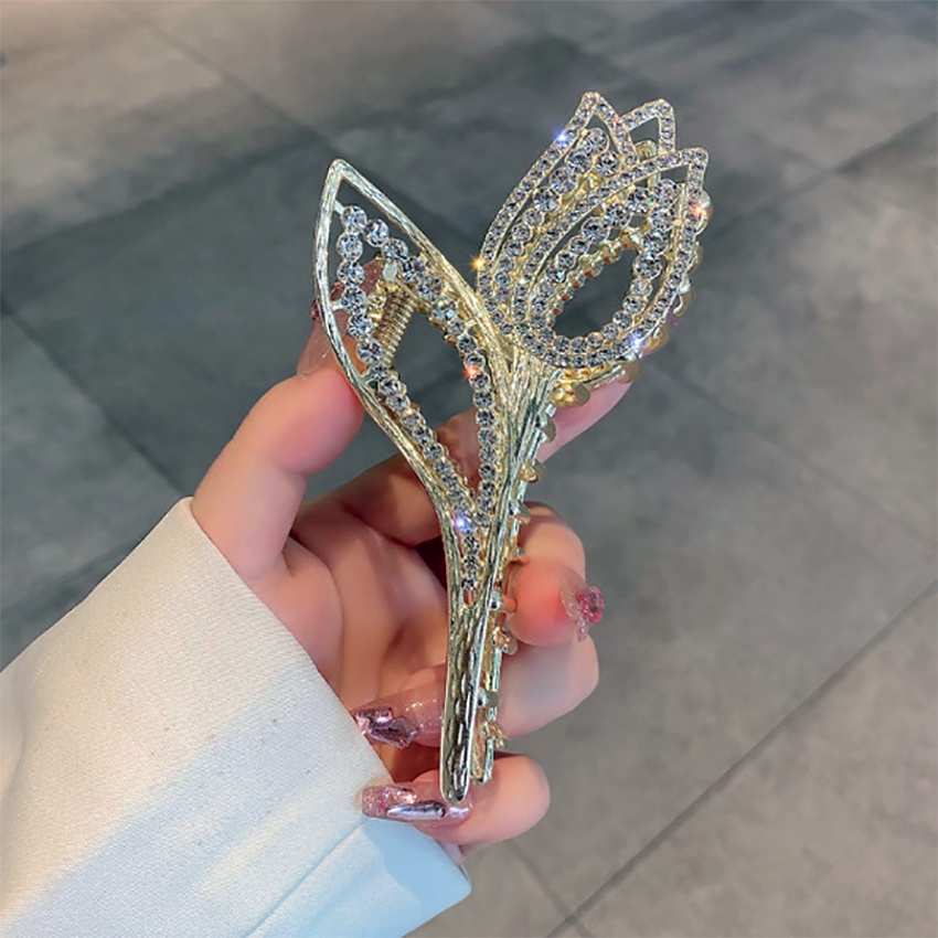 Kẹp (gấp tóc) kim loại đính hạt mẫu cây hoa TULIP LỚN sang trọng, cao cấp dành cho các bạn nữ DTOnline