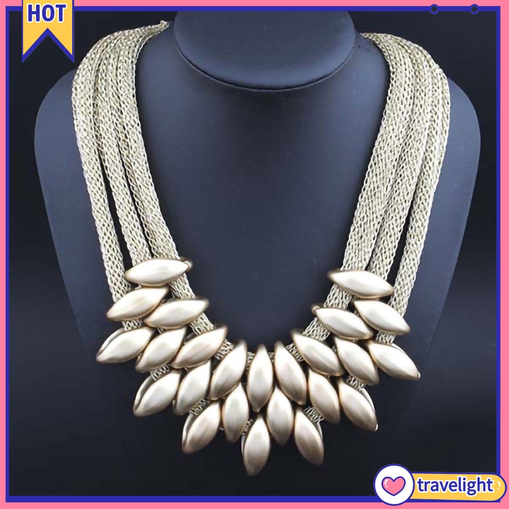 Vòng cổ choker bện dây nhiều lớp mặt hình lá hợp kim thời trang
