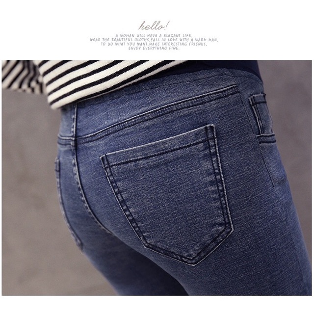 Quần bầu jean cạp chéo (jean thật) có chun chỉnh bụng co dãn thoải mái
