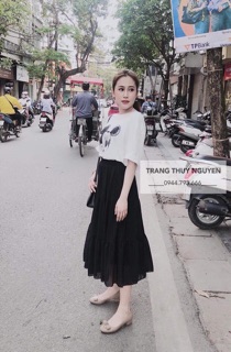 Set áo cộc tay + chân váy xếp ly