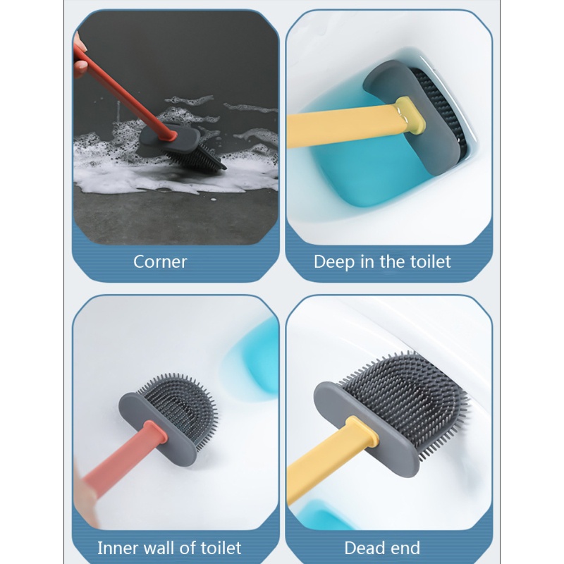 Bộ Bàn Chải Vệ Sinh Toilet Cán Dài Bằng Silicon Mềm Nhanh Khô Tiện Dụng