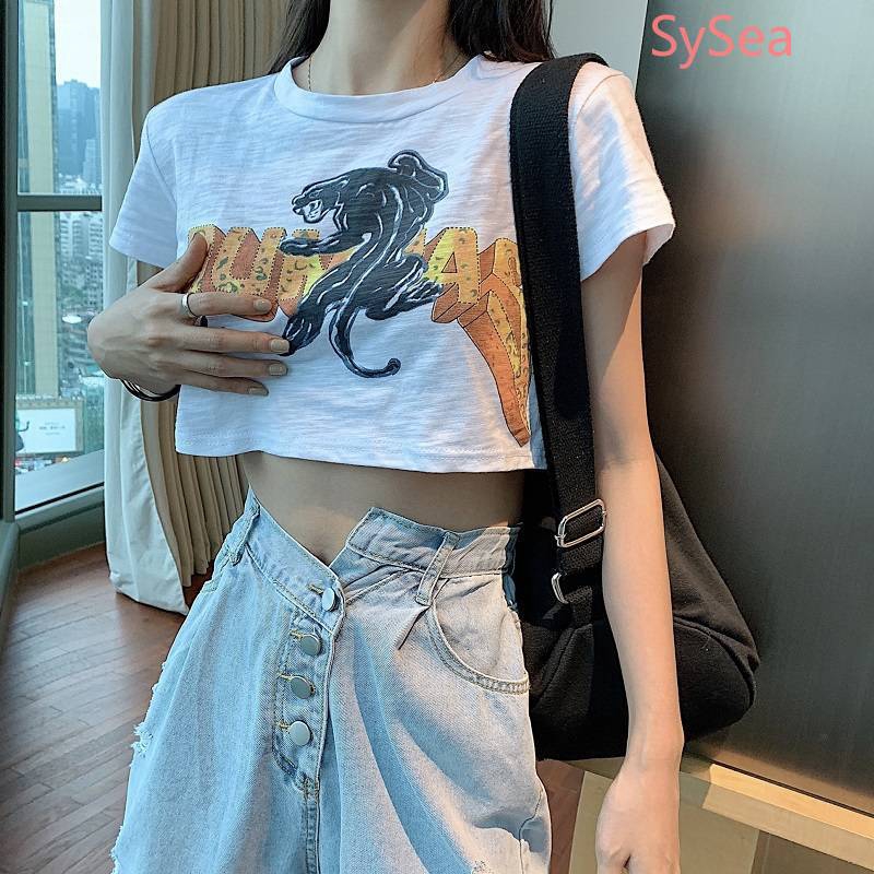 Áo Thun Croptop Tay Ngắn Form Rộng Kiểu Dáng Trẻ Trung Cho Nữ