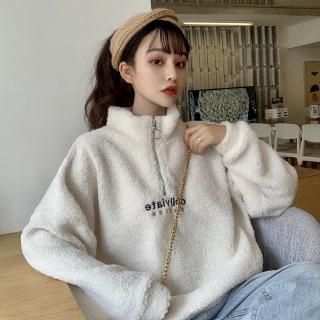 Áo Khoác Len Lông Cừu Dày Dặn Thêu Chữ Tiếng Anh Phiên Bản Hàn Cho Nữ Mặc Vào Mùa Đông