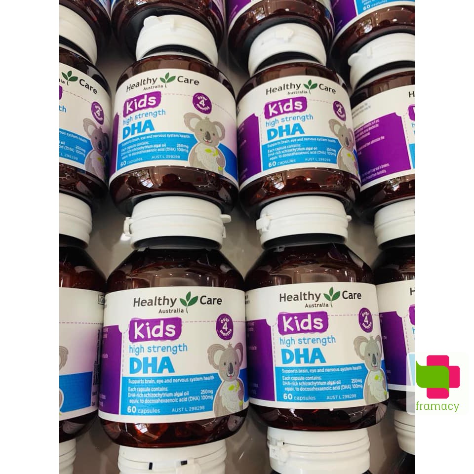 Viên uống bổ sung DHA Healthy Care Kid’s High DHA, Úc (60 viên) bổ sung omega-3 cho trí não bé từ 4 tháng tuối