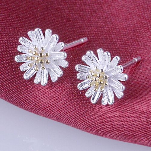 Đôi Khuyên Tai Xỏ Chốt Bạc 925 Hình Hoa Hướng Dương Xinh Xắn Cho Bạn Gái