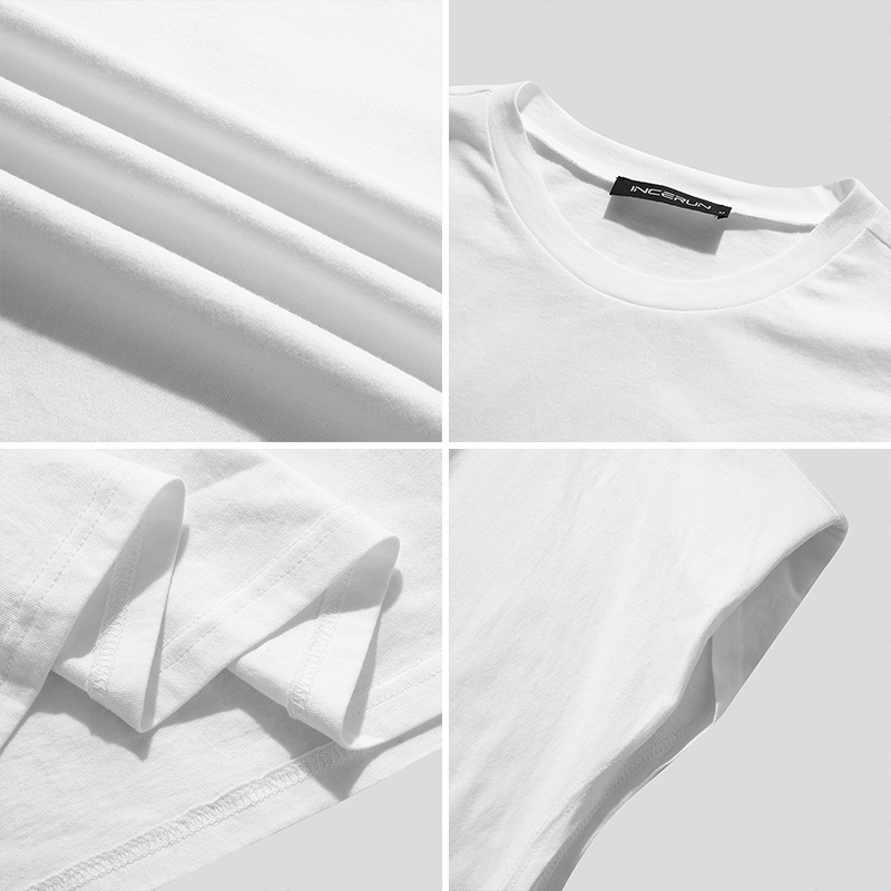 Áo sát nách INCERUN vải cotton dáng rộng cổ tròn màu trơn thời trang dành cho nam giới