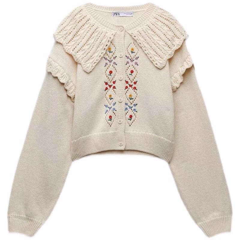 Áo len thêu hoa cổ bẻ vintage Zara xuất xịn