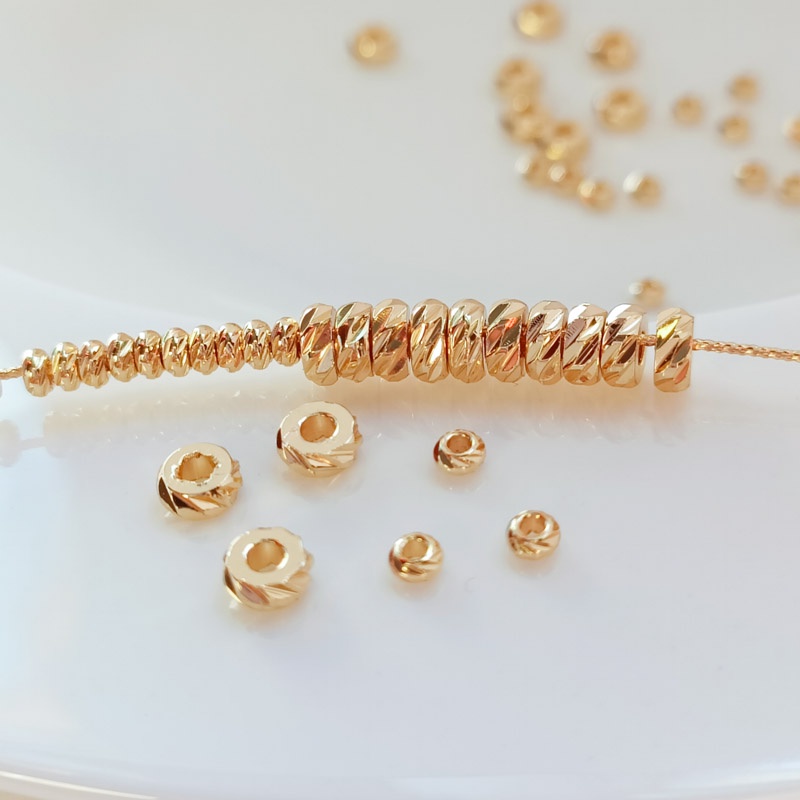 Set 50 Hạt Tròn Mạ Vàng 14K Nhiều Màu Sắc Dùng Làm Vòng Tay DIY