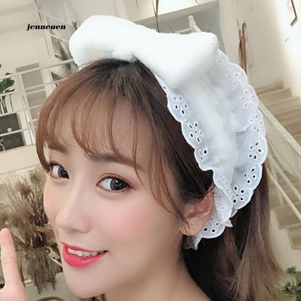 [Hàng mới về] Băng đô trang điểm co giãn phối nơ viền ren dễ thương cho nữ