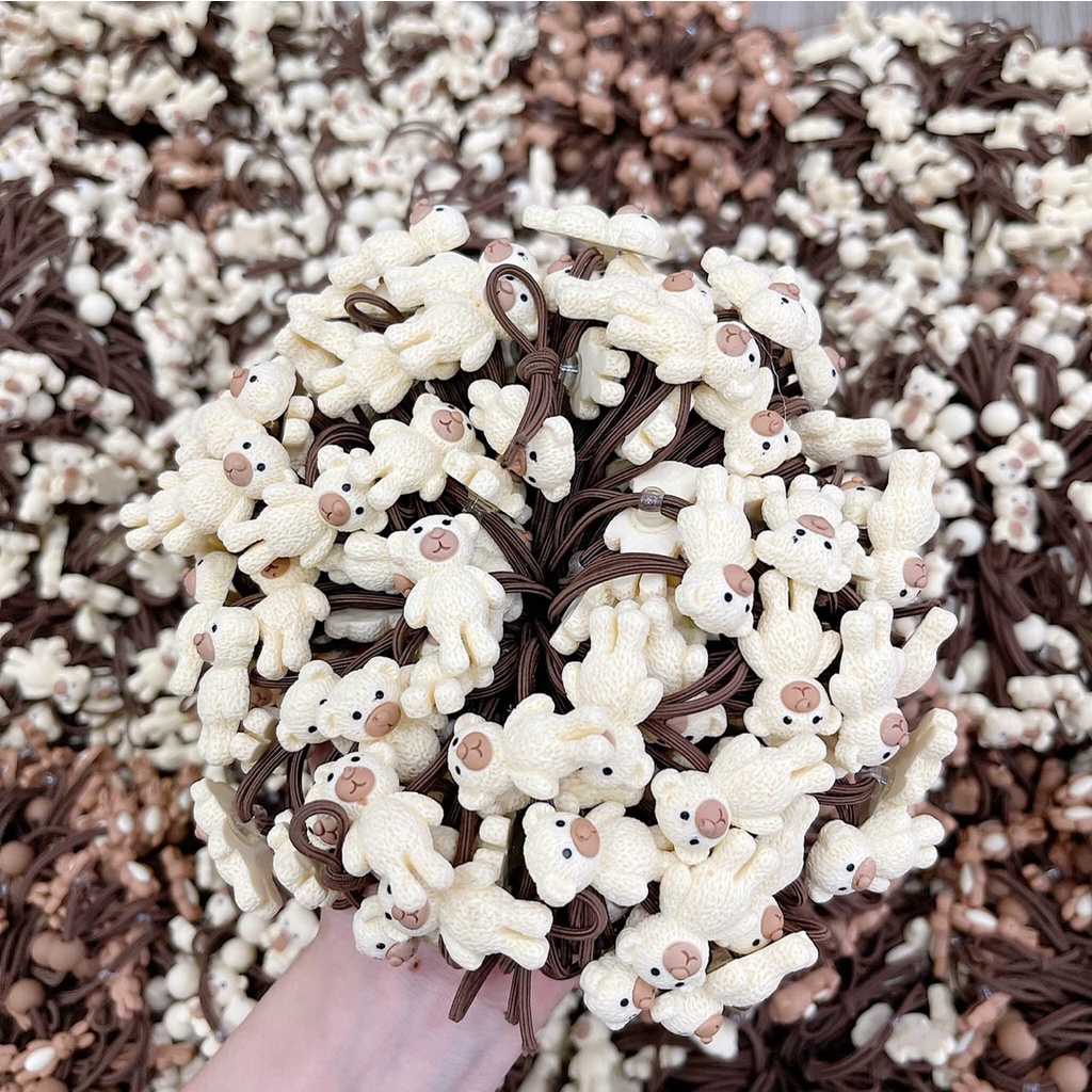 Bộ 5 dây buộc tóc, cột tóc cho bạn gái cute hot trend hình Gấu Teddy Thỏ trắng màu kẹo ngọt ngào- mix 2 màu