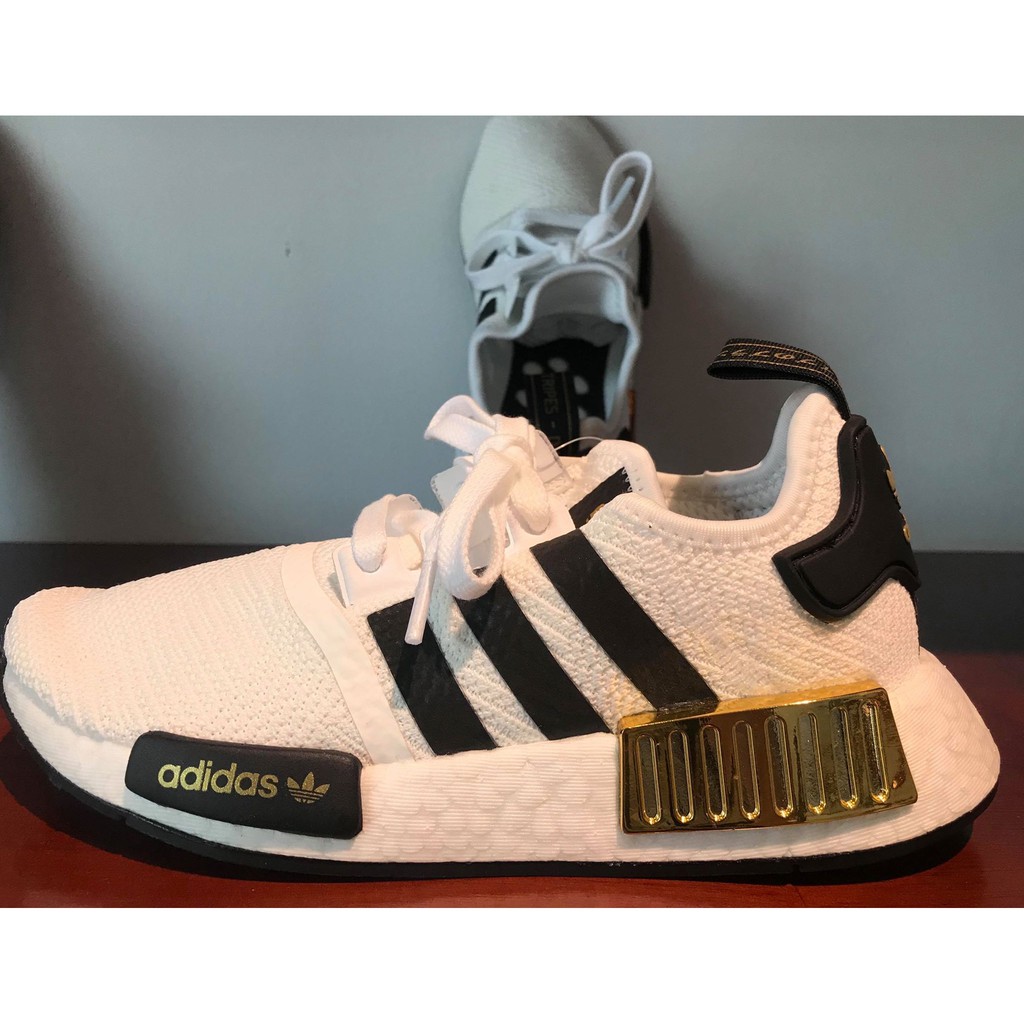 nmd r1 white black gold